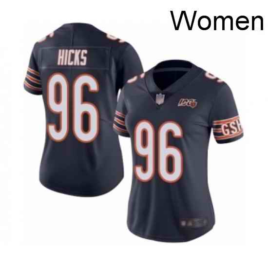 Womens Chicago Bears 96 Akiem Hicks Navy Blue Team Color 100th Season Limited Football Jersey